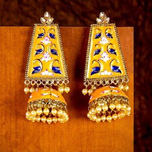 Yellow Indian Pakistani Afghani Boho Ethnic Drop Earrings Jhumka 💕